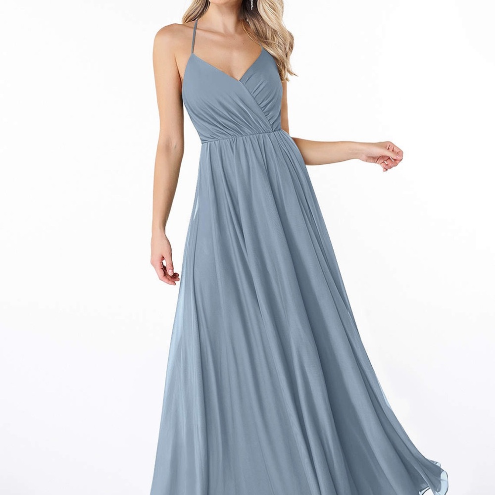 Azazie Blue Sleeveless Halter NEVER WORN Maxi Dress Dusty Blue